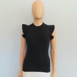 Minnie Rose Black Ruffle Sleeve Blouse